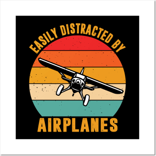 Easily Distracted By Airplanes Shirt Airplane Pilot Aviation Posters and Art